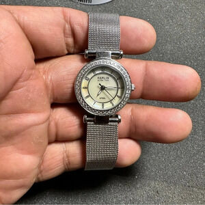 Hamlin Ultra Thin Ladies Quartz Watch Silver Tone Diamond Accent Dial Working